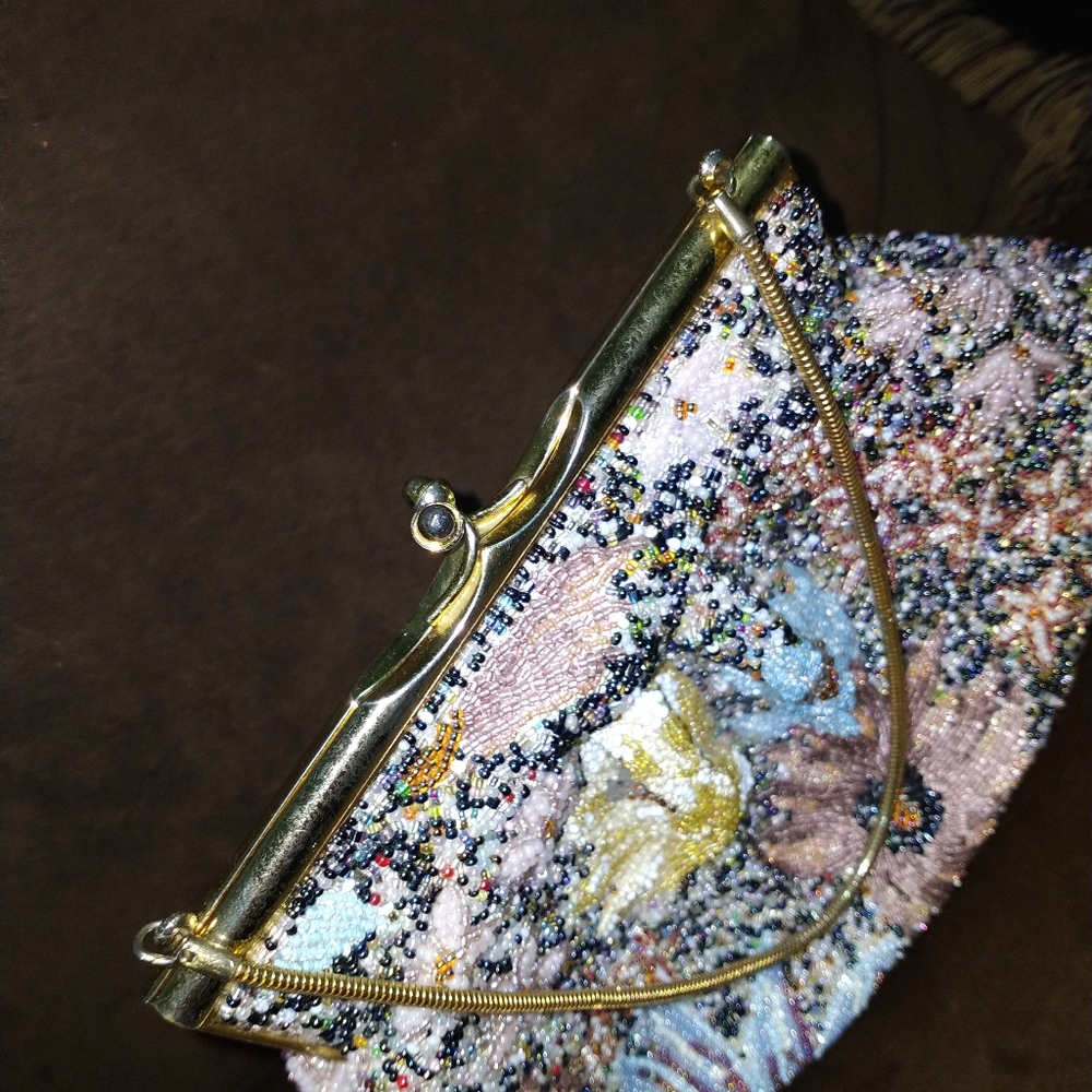 ***$OLD***Vintage Glass Beaded KissLock Handbag - Picture 4 of 17